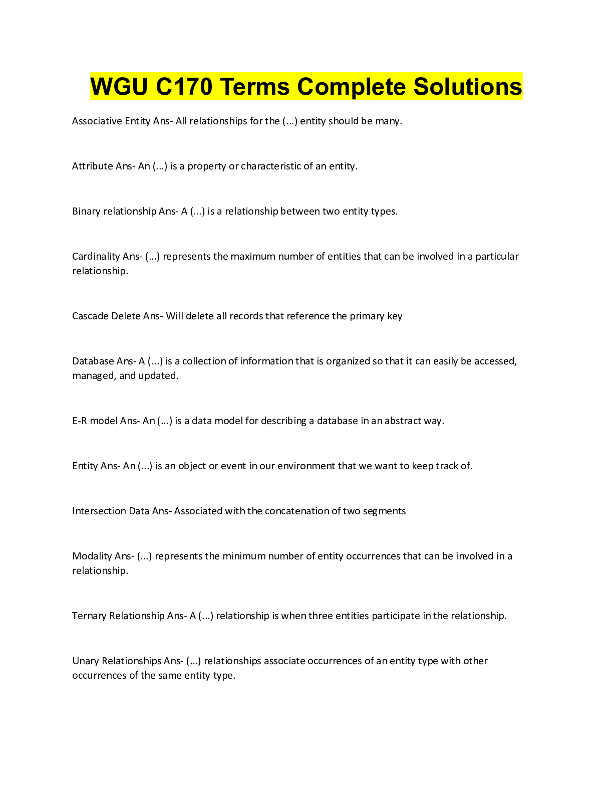 Preview image for WGU C170 Terms Complete Solutions